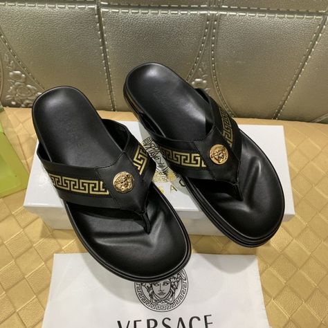 Man Slippers, Versace Man, Versace Sandals, Shoes Outfit Fashion, Lagos Nigeria, Versace Men, Wallet Bag, Mens Slippers, Men Looks