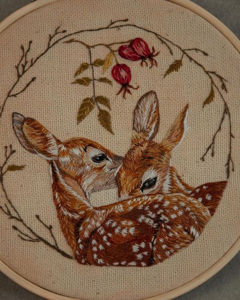 Autumn Embroidery Ideas, Cross Stitch Aesthetic, Deer Embroidery Pattern, Cottagecore Cross Stitch, Embroidery Cottagecore, Unique Cross Stitch Patterns, Cottagecore Embroidery, Deer Cross Stitch, Deer Embroidery