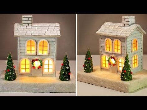 DIY Amazing Christmas House using cardboard and Styrofoam Box| DIY Winter house | Christmas village - YouTube Diy Christmas Village Houses Cardboard, Cardboard Box Houses Diy, Diy Christmas Village Houses, Cardboard Box Houses, Diy Christmas Village, House Template, Diy Winter, Christmas Village Houses, Cardboard House