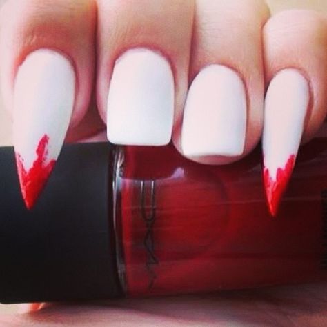 Tempted to get these #vampirenails #vamps #nailart Vampire Teeth Nails, Halloween Nails Vampire, Nail Designs For Halloween, Teeth Nails, Vampire Nails, Ideas For Nails, Ten Nails, Inner Witch, Halloween Acrylic Nails