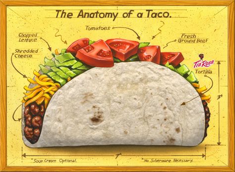 Taco Ingredients List, Taco Reference, Taco Anatomy, Taco Packaging, Food Anatomy, Taco Drawing, Taco Mexican, Rubric Template, Food Collage