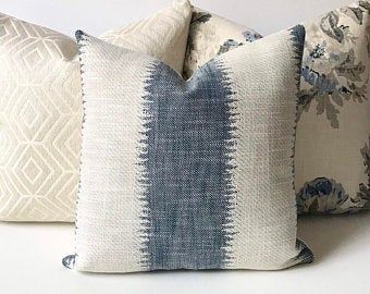 Orange Room, Indigo Ikat, Navy Throw Pillows, Navy Pillows, Striped Upholstery Fabric, Blue Couches, Ikat Pillow Covers, Striped Upholstery, Deco Boheme