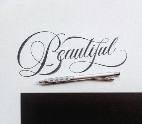 Elegant Cursive Script: Hand Lettering Designs. Beautiful cursive lettering for your inspiration! #cursive #handlettering #calligraphy #lettering #script #handwriting #design #art #typography #creative Beautiful In Cursive Tattoo, Cursive Handwriting Quotes, Beautiful In Cursive, Tattoo Cursive Fonts, Beautiful Cursive Handwriting, Cursive Tattoo Letters, Tat Stencils, Billie Eilish Collage, Cursive Tattoo Fonts