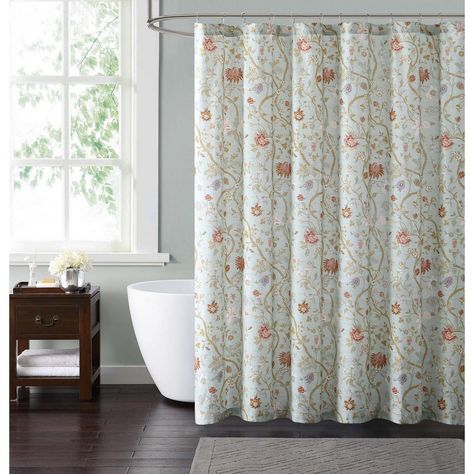 Style 212 Bedford 72 in. Blue and Blush Shower Curtain, Blue And Blush Silver Shower Curtain, Purple Shower Curtain, Stall Shower Curtain, Blue Shower Curtains, Farm House Colors, Floral Shower Curtains, Shower Liner, Shower Curtain Hooks, Winter Home Decor