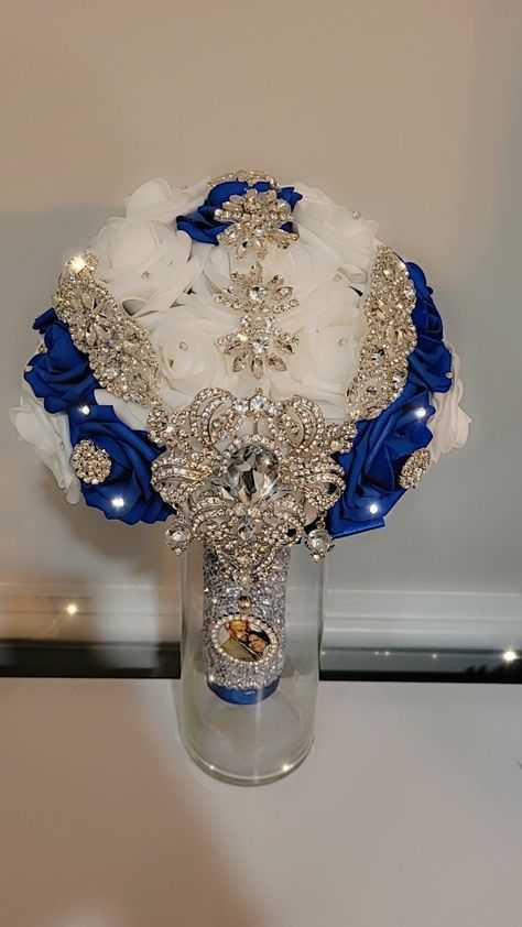 Wedding bouquet Royal Blue And Gold Wedding Theme, Quince Flowers, Blue Quinceanera Theme, White And Silver Wedding, Royal Blue Wedding Theme, Royal Blue Quince, Royal Blue Quinceanera, Quinceanera Bouquet, Sweet 15 Party Ideas Quinceanera