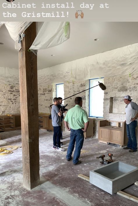 Magnolia Grist Mill, Joanna Gains Kitchen, German Schmear Stone, Studio Remodel, Chip Joanna Gaines, Chip Gaines, Chip And Jo, Dining Room Accents, Grist Mill