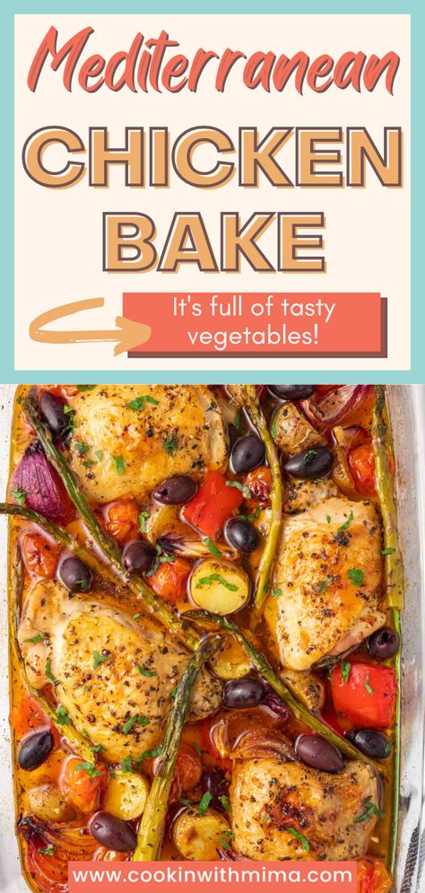 This Mediterranean Chicken Bake recipe is so delicious and easy to make! It’s absolutely packed with flavor and really is a hearty and healthy meal that the whole family will love. With only a few minutes of prep, this is basically a dump-and-go recipe that couldn't be easier on those busy weeknights! Mediterranean Chicken Bake, Baked Chicken And Mushrooms, Chicken And Vegetable Bake, Chicken Tray Bake, Mediterranean Chicken, Chicken With Olives, Baked Vegetables, Fried Chicken Recipes, Grilled Chicken Recipes