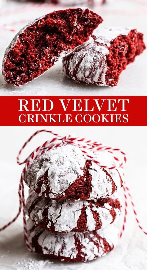 Red Velvet Crinkles, Red Velvet Crinkle Cookies, Valentines Recipes Desserts, Crinkle Cookies Recipe, Julie Blanner, Red Velvet Cookies, Low Carb Cheesecake, Valentine Desserts, Velvet Texture