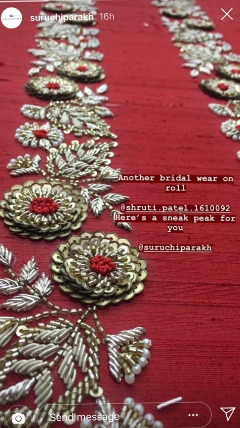 Zardosi Embroidery, Hand Embroidery Dress, Beadwork Embroidery, Kurti Embroidery Design, Couture Embroidery, Border Embroidery Designs, Handmade Embroidery Designs, Bead Embroidery Patterns, Hand Work Embroidery