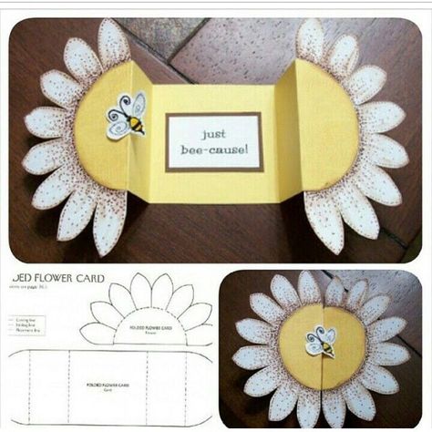 Sunflower Cards, Folding Origami, Bee Cards, Flower Card, Scrapbooking Photo, Shaped Cards, Fancy Fold Cards, Mors Dag, Fun Fold Cards