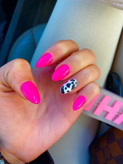 Pink And Cowprint Nails, Hot Pink Nails With Cow Print, Pink And Cow Nails, Preppy Western Nails, Hot Pink Cow Nails, Hot Pink And Cow Print Nails, Pbr Nails, Pink Country Nails, Hot Pink Cow Print Nails