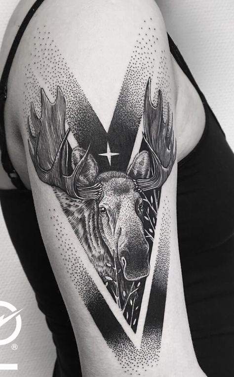 10+ Geometric Moose Tattoo Ideas | PetPress Tropisches Tattoo, Reindeer Tattoo, Tattoo Stockholm, Wilderness Tattoo, Moose Tattoo, Deer Tattoo Designs, Font Tato, Stag Tattoo, Hunting Tattoos