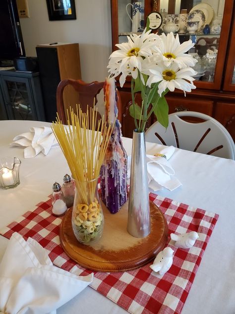 Pasta Centerpieces, Italian Themed Centerpieces, Italian Table Decorations, Italian Themed Dinner Party, Themed Dinner Party, Themed Centerpieces, Italian Party, Themed Dinner, Dinner Party Themes