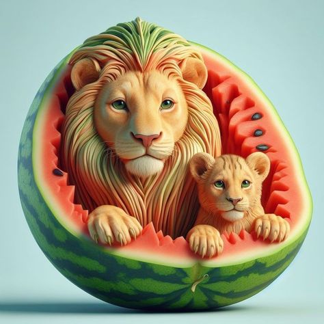 Watermelon Animals, Decorated Food, Bear Quotes, Ar Art, Fruits Art, Bento Food, Wood Carving Faces, Fruit Animals, Watermelon Art