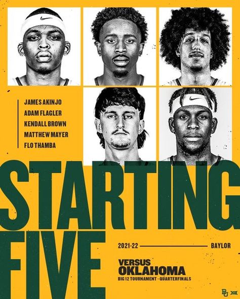 (3) Media Tweets by Baylor Men’s Basketball (@BaylorMBB) / Twitter Starting Lineup Graphic, Lineup Graphic, Lineup Design, Baseball Designs, Baseball Design, Sports Graphics, Graphic Designs, Design Inspo, Layout Design