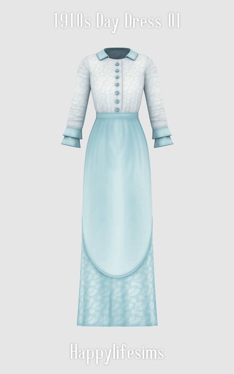 Decades Challenge Sims 4 Cc 1910, History Clothes, Sims4 Accessories, 1910 Dress, 1900 Dress, Sims 4 Decades Challenge, Sims 4 Challenges, Vintage Party Dress, 1910s Fashion