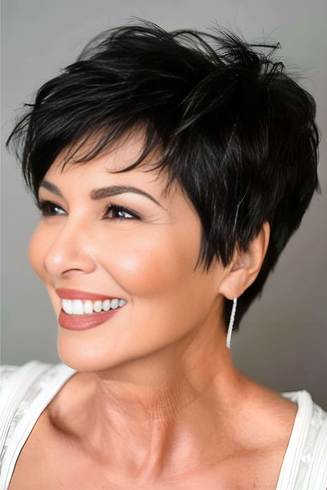 Feathered Tousled Pixie Haircut for Women Over 60. Kris Jenner Haircut Short Hair, Medium Length Pixie Haircut, Pixie Haircut Hairstyles, Sassy Pixie Haircut, Short Sassy Hairstyles, Kris Jenner Haircut, Tousled Pixie, 90s Pixie, Short Hair 40