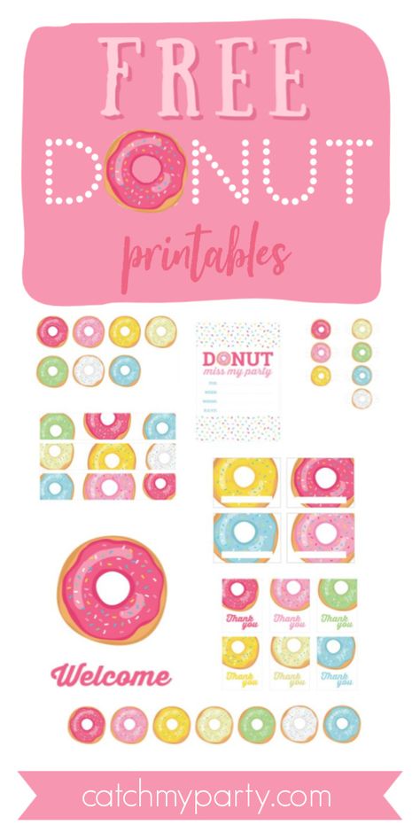 Download These Sweet Free Donut Party Printables Now! Donut Theme Decorations, Donut Banner Free Printable, Donut Party Printables Free, Donut Signs Printable Free, Thanks A Hole Bunch Donut Free Printable, Donut Seeds Free Printable, Dunkin Donuts Themed Birthday Party, Donut Birthday Party Cupcakes, Donut Diy Decorations