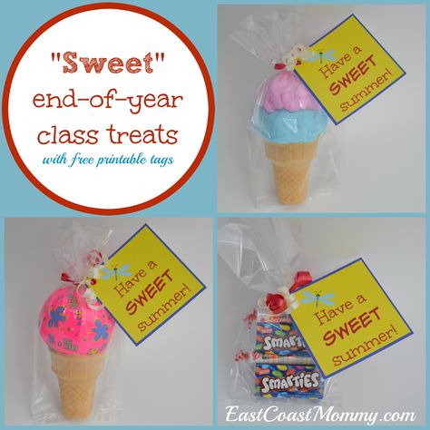 These class treats are perfect for the last day of school. The free printable tags are adorable! Student Gifts End Of Year, Class Treats, Ice Cream Gift, Party Sweets, Classroom Treats, Ice Cream Theme, Free Printable Tags, School Treats, Free Gift Tags