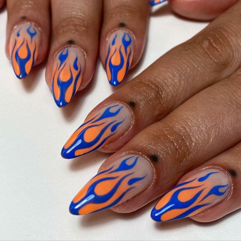 Flame Nail Art, Orange Nail, Airbrush Nails, Edgy Nails, Her Nails, Nails Desing, Hot Nails, Orange Nails, Fire Nails