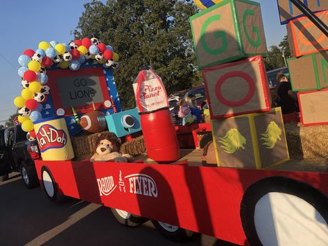 Homecoming float. Football. Toy story. To victory and beyond Radio Flyer Christmas Float, Red Wagon Christmas Decor Radio Flyer, Toy Story Homecoming Float, Toy Story Float Ideas, Toy Story Parade Float Ideas, Parade Float Ideas Baseball, Toy Story Float, Radio Flyer Wagon Ideas, Hoco Floats