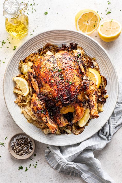 Lemon Sumac Roast Chicken With Cabbage - Life is but a Dish One Pot Roast, Chicken With Cabbage, Pot Roast Chicken, Sumac Chicken, Cornish Hens, Roast Chicken, Poultry Recipes, One Pot, Pot Roast