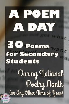 Looking for new poetry for your middle school and high school students? These 30 poems, recommended and tested by secondary ELA teachers in their own classrooms, are sure to engage and inspire your students during National Poetry Month or any time of year. Poems For High School Students, Poetry Bulletin Board, Projects School, Decomposing Numbers, New Poetry, Education Games, Atticus Finch, Poetry Unit, Teaching Literature