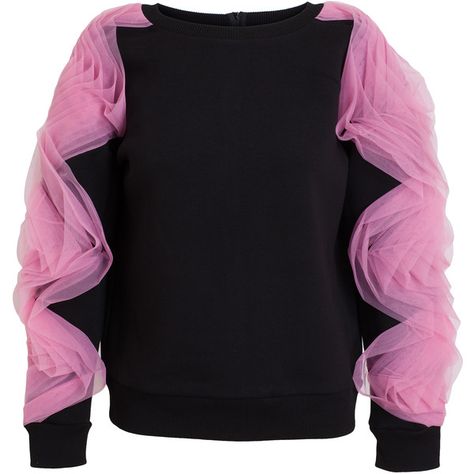 ASHISH Tulle Ruffle Sweatshirt (1,295 CAD) ❤ liked on Polyvore featuring tops, hoodies, sweatshirts, sweaters, shirts, frilled shirt, triangle shirt, layering shirts, triangle tops and tulle shirt Frilly Shirt, Pink Sweatshirts, Clothes Upcycle, Frilly Top, Rich Clothes, Tulle Top, Stylish Winter Outfits, Tulle Sleeves, Trendy Fashion Tops