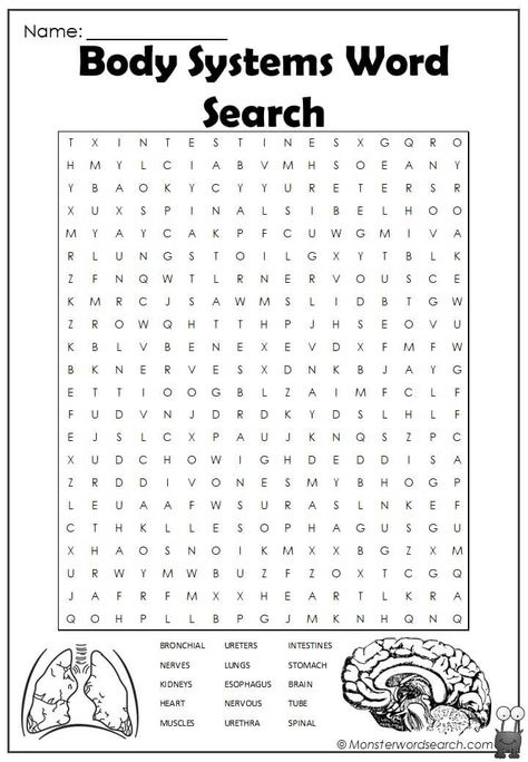 cool Body Systems Word Search Middle School Word Search Free Printable, Cell Organelles Activities, Human Body Word Search, Monster Word Search, Wordsearch For Kids, Body Systems Worksheets, Hard Word Search Free Printable, Biology Teaching, Cross Word