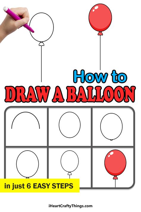 How To Draw Balloons, Balloon Drawing, Cards Decoration, Drawing Lessons For Kids, Easy Drawings For Kids, Drawing Exercises, Free Stencils, Easy Doodles Drawings, Drawing For Beginners