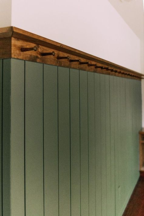 Farmhouse Feature Wall Ideas, Modern Farmhouse Feature Wall, Feature Wall Modern, Farmhouse Feature Wall, Vintage Playroom, Feature Wall Ideas, Peg Rail, Feature Wall Design, Wainscoting Panels