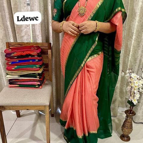 *Ldewc* Mysore pure winkle crep silk bentex borders saree.. contrast pallu n blouse Silk mark certified ♥️ *Sellingprice4600+ship* Ready to ship Mysore Silk Saree, Mysore Silk, Blouse Designs Silk, Blouse Silk, Peach And Green, Bridal Blouse, Trendy Sarees, Bridal Blouse Designs, Blouse Work