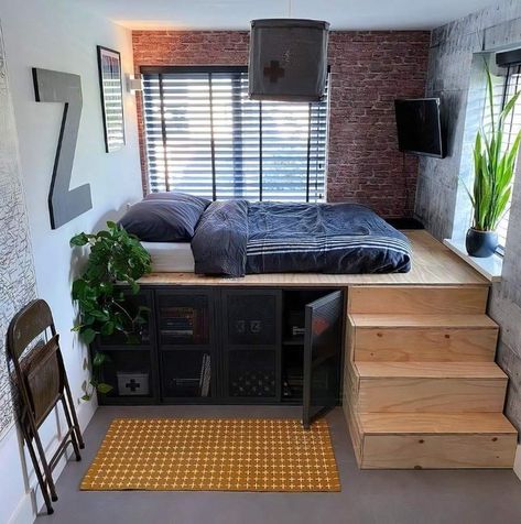 Beds For Small Rooms, Loft Style Bedroom, Closet Remodel, Small Room Design, Tiny Bedroom, Studio Apartment Decorating, Room Design Bedroom, Room Inspiration Bedroom, Decor Idea