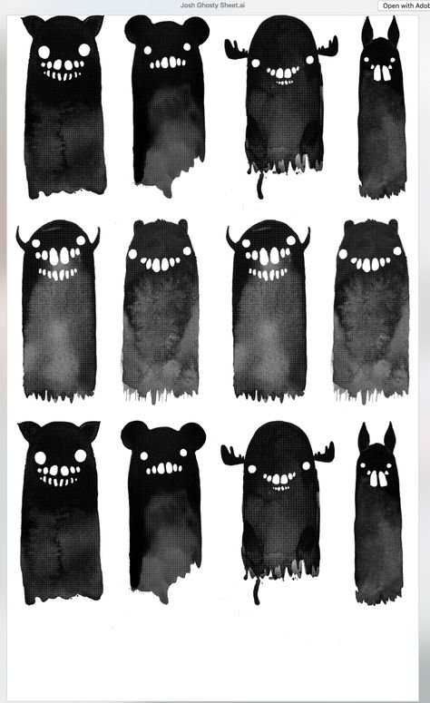 Simple Horror Art, Fluffy Monster Drawing, Dark Watercolor Art Inspiration, Creepy Watercolor Art, Edgy Character Design, Halloween Simple Drawings, Emotion Monsters, Creepy Illustration, Monsters Illustration