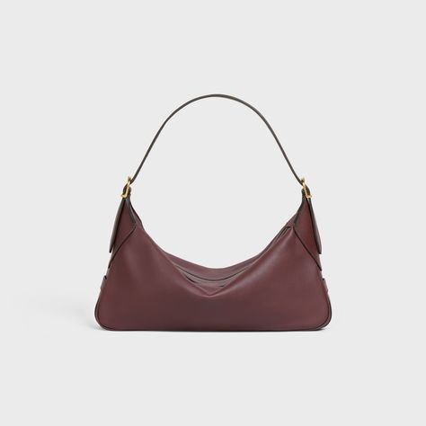 MEDIUM ROMY in Supple Calfskin - Hickory - 197443DPJ.19IK | CELINE Handbags Leather, Celine Bags, Crossbody Bag Women, Medium Bags, Leather Goods, Blue Leather, Rebecca Minkoff Hobo, Luxury Handbags, Leather Handle