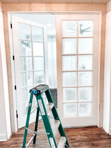 Double French Doors Interior, Add French Doors To Room, Installing Interior French Doors Diy, Add French Doors To Opening, How To Add French Doors To A Room, French Door Installation, Install French Doors Interior, How To Install A Door Without A Frame, How To Install French Doors