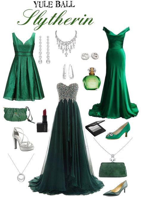 Emerald Green Ball Gown Slytherin, Slytherin Dress Green Gown, Slytherin Aesthetic Dress, Slytherin Gown, Slytherin Prom Dress, Slytherin Dresses, Slytherin Inspired Outfits, Slytherin Dress, Harry Potter Houses Outfits