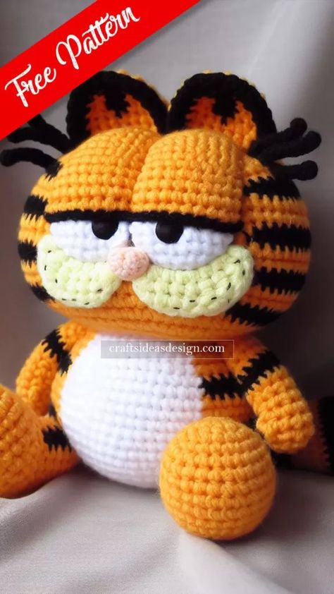 Garfield Amigurumi - Free Pattern Crochet Tabby Cat Free Pattern, Crochet Garfield Pattern Free, Garfield Pattern, Crochet Animals Free Patterns, Orange Tabby Cats, Crochet Square Patterns, Orange Tabby, Square Patterns, Crochet Square