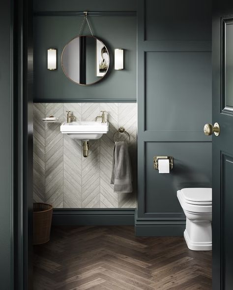 Bathroom Splashback, Small Downstairs Toilet, Cloakroom Toilet, Heritage Bathroom, Green Tile Bathroom, Downstairs Cloakroom, Timeless Bathroom, Cloakroom Basin, Downstairs Loo