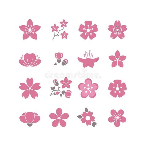 Sakura Design Flower, Sakura Doodle Flower, Sakura Blossom Drawing, How To Draw Sakura Flower, Sakura Illustration Flower, Sakura Graphic Design, Sakura Flowers Drawing, Sakura Flower Icon, Sakura Flower Drawing