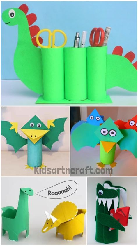 Fun To Make Dinosaur Toilet Roll Paper Crafts Toilet Paper Roll Crafts Dinosaur, Dino Toilet Paper Roll, Toilet Paper Roll Dinosaur, Recycled Dinosaur Project, Butterfly Toilet Paper Roll Craft, Dinosaur Craft Kids, Recycled Crafts Kids Preschool, Paper Roll Crafts For Kids, Dinosaur Crafts Preschool