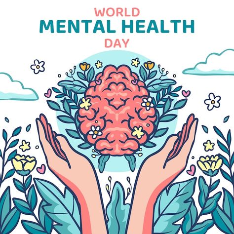 World Mental Day Poster, World Mental Day, Health Graphics, World Mental Health Day, Mental Health Awareness Month, Mental Health Day, Health Day, Hand Drawn Illustration, Good Mental Health