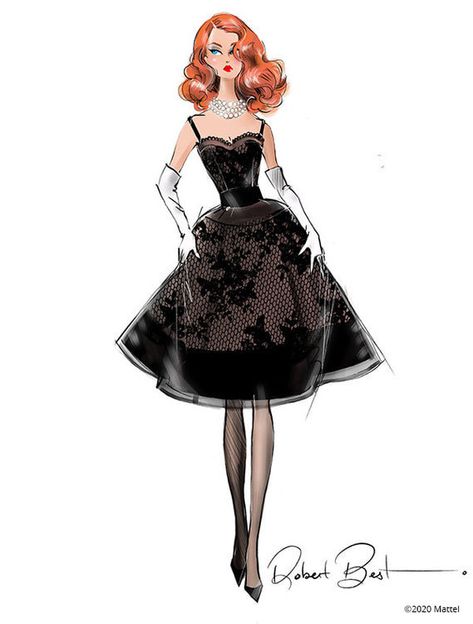 Robert Best Barbie, Robert Best, Vintage Fashion Sketches, Barbie Fashion Sketches, Fashion Sketchbook, Fashion Illustration Dresses, غرفة ملابس, Gambar Figur, Fashion Illustration Sketches