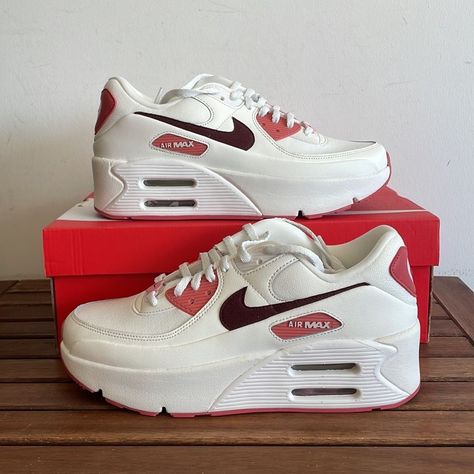 Brand New Nike Air Max 90 Lv8 Se Size: Women 9.5 Style Code: Fz5164-133 Color: Sail/Dark Team Red/Adobe/Medium Soft Pink This Model Is Sold Out Online. Colorful Nike Shoes, Nike Air Max Command, Air Max 90 Women, Nike Air Max Excee, New Nike Air Force, Nike Zoom Pegasus, Nike Waffle, Team Red, White Running Shoes