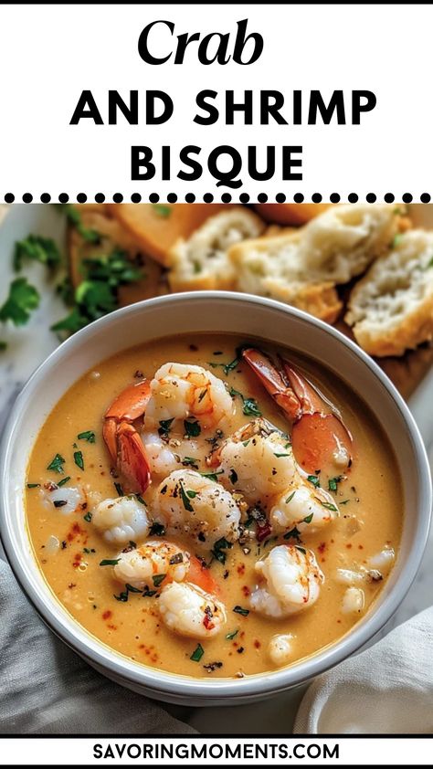 Savor the restaurant-quality taste of this easy crab and shrimp bisque, made right in your kitchen! Rich, creamy, and full of flavor, this soup is the perfect way to elevate your seafood dinner.

#EasyCrabBisque #ShrimpAndCrabSoup #RestaurantStyleBisque #SeafoodSoup #HomemadeBisque #CreamyBisque #SeafoodRecipes #DinnerPartyIdeas #GourmetSoup Shrimp And Crab Recipes, Crab And Shrimp Bisque, Kitchen Rich, Shrimp Bisque, Crab And Shrimp, Gourmet Soup, Crab Bisque, Seafood Bisque, Creamy Crab