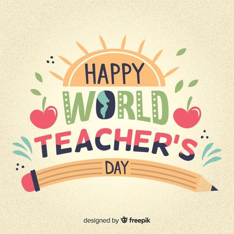 Happy world teachers day lettering Free Vector | Free Vector #Freepik #vector #freeschool #freeeducation #freeworld #freeteacher Happy World Teachers Day, World Teachers Day, World Teacher Day, Teacher Day, World Teachers, Teachers Day, Premium Vector, Education