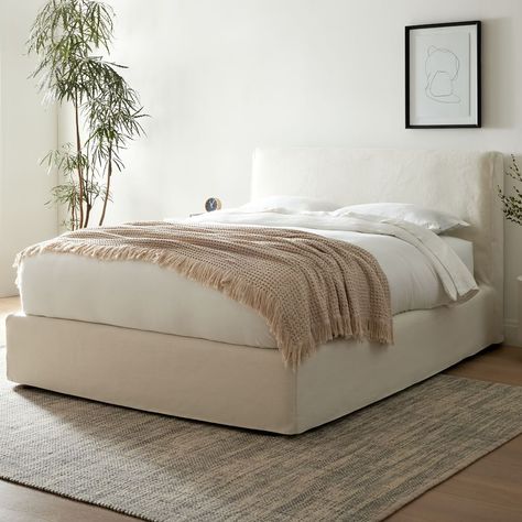 Haven Slipcover Bed | West Elm West Elm Bedding, Winged Bed, Washable Slipcovers, Contemporary Bed, Dyed Linen, Storage Bed, Upholstered Beds, My New Room, West Elm