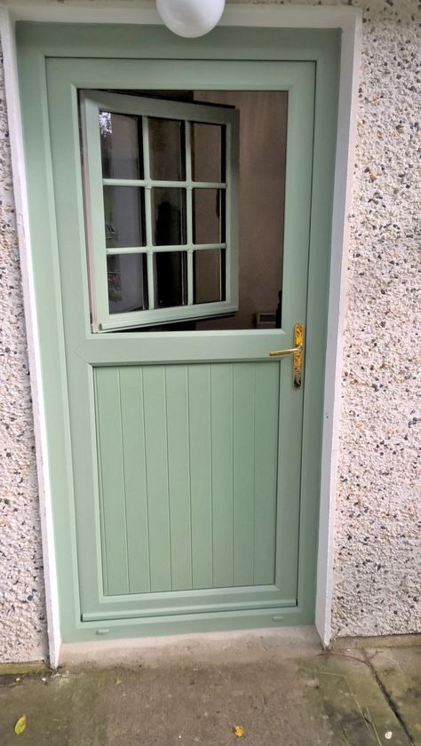 Cottage Door Exterior, Cottage Kitchen Door, Cottage Glass Front Door, Green Door And Windows, Cottage Door Ideas, Back Door With Window, Dutch Front Door, Irish Doors, Back Door Ideas