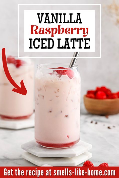 Vanilla Raspberry Iced Lattes are totally the way to go for a cool and fruity summer drink with a kick of caffeine! Raspberry is a sleeper flavor for coffee and I know you'll love the pop of brightness it adds to your favorite iced coffee drink. You will love this sweet treat! Summer Coffee Drinks, Raspberry Drink, Raspberry Coffee, Iced Lattes, Nespresso Recipes, Coffee Shop Menu, Cold Coffee Recipes, Iced Coffee Drinks, Drink Recipes Nonalcoholic