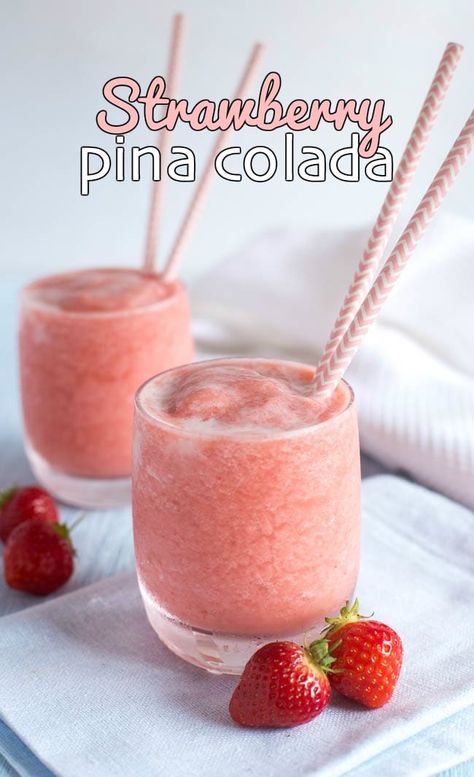 Strawberry pina colada – Easy Cheesy Vegetarian Strawberry Pina Colada Recipe, Strawberry Pina Colada, Strawberry Colada, Pina Colada Recipe, Jello Shot, Frozen Cocktails, Fruity Drinks, Boozy Drinks, Mixed Drinks Recipes